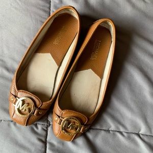 Brown Leather Logo Michael Kors Moccasin Flats